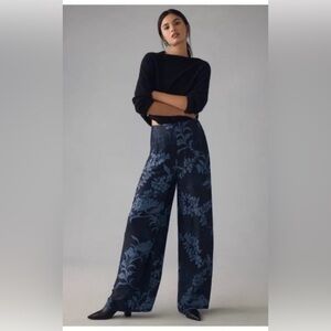 Anthropologie Black and Blue Floral Women's Pants size 4